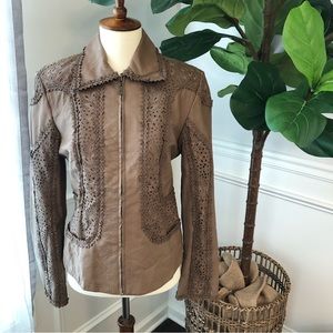 Vintage Pamela McCoy 100% Genuine Leather Jacket in Taupe